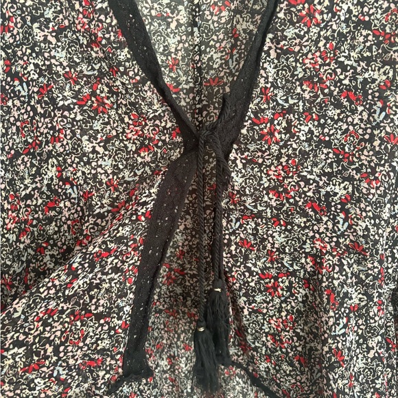 Free People Floral Tie-Front Bell Sleeve Kimono Blouse Women’s Small Boho Chic - Picture 4 of 7